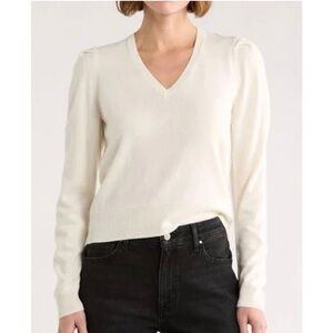 NWT FRAME White Frankie V-Neck Wool Blend Sweater XS